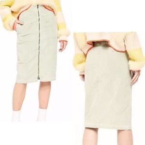Free People I Want It All Skirt Ivory Zip Front Pencil Corduroy Pockets Size 28